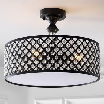 Elise 17" Crystal/Metal Drum Semi-Flush Mount - JONATHAN Y